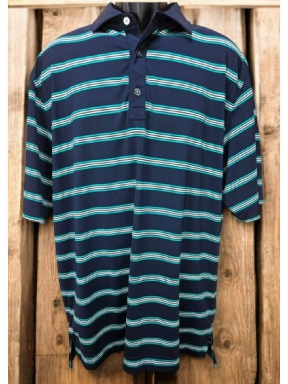 FootJoy Mens Navy Striped Short-Sleeve Golf Polo Large
